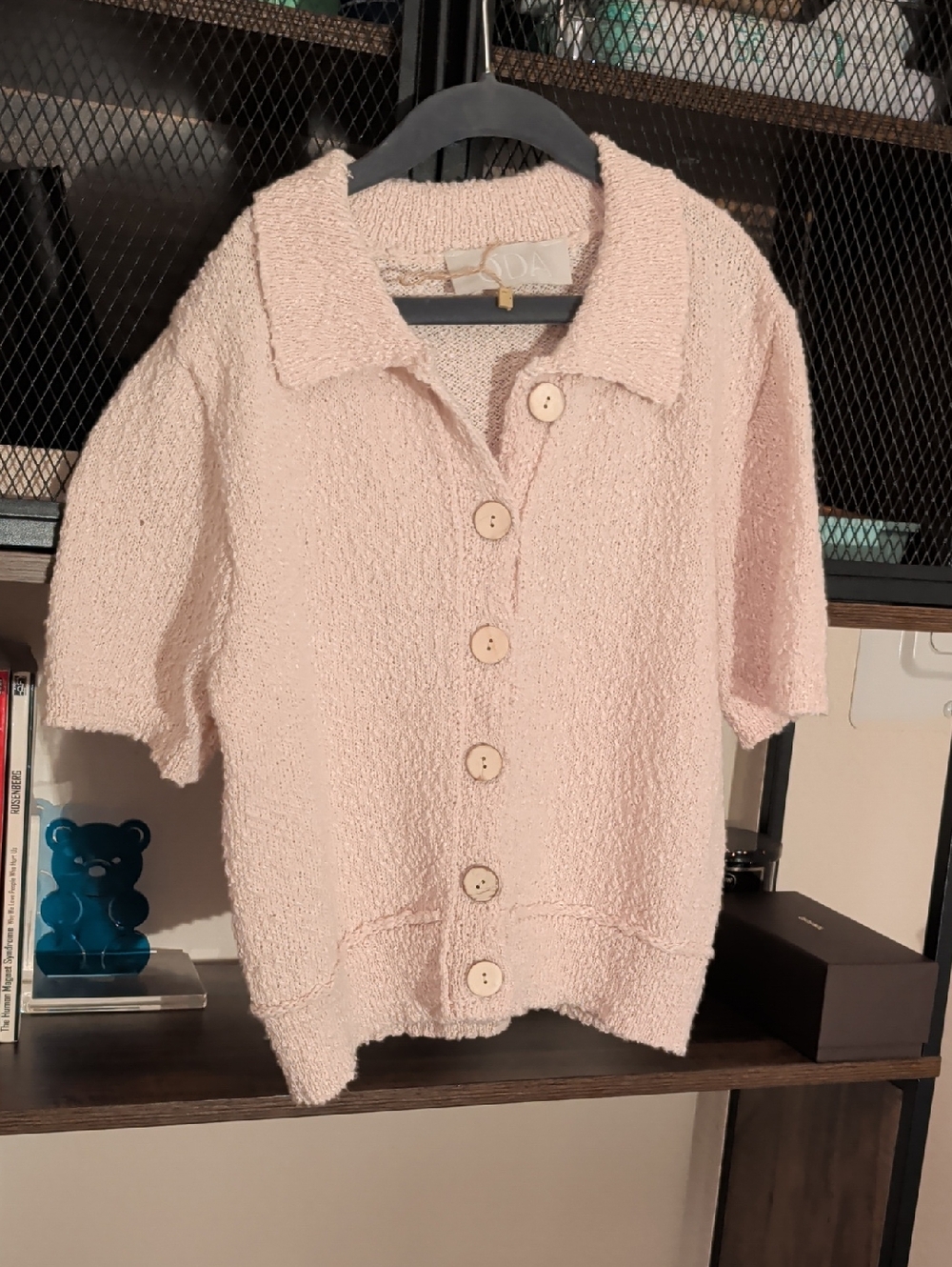 Cream Textured Button-Up Short Sleeve Cardigan